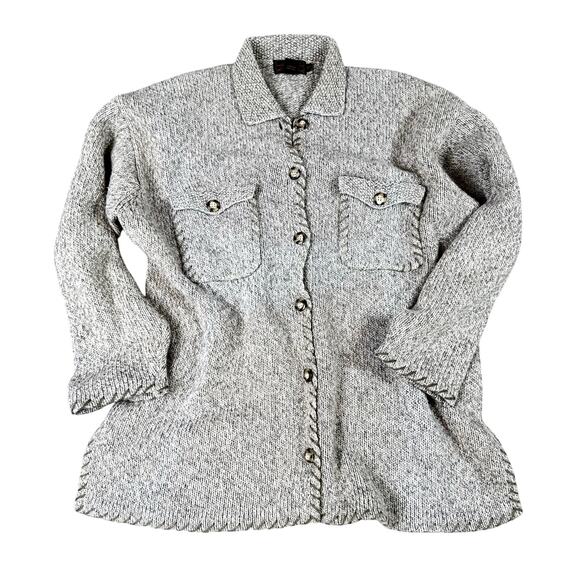 VTG 90s Eddie Bauer Jacket Womens Large Brown Wool Blend Chunky Knit Button Up - Picture 1 of 10
